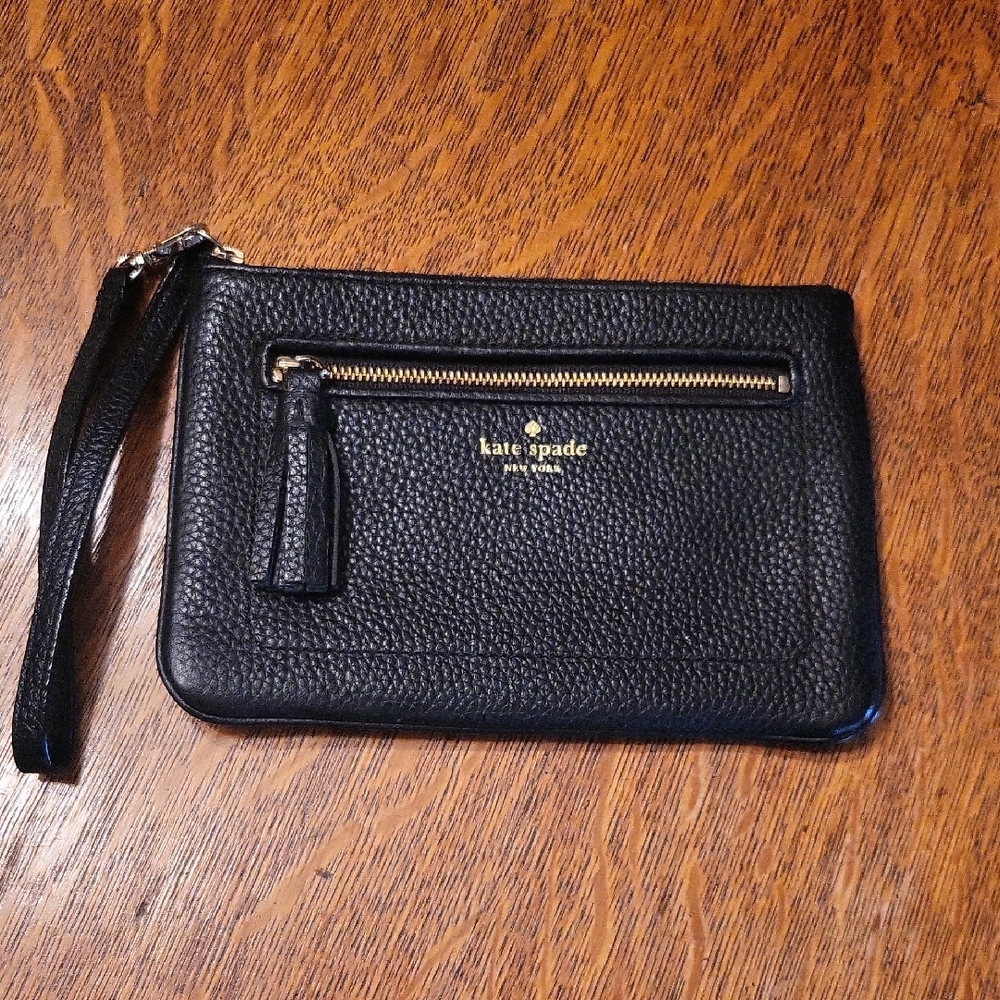 Kate Spade Black Pebbled Leather Wristlet